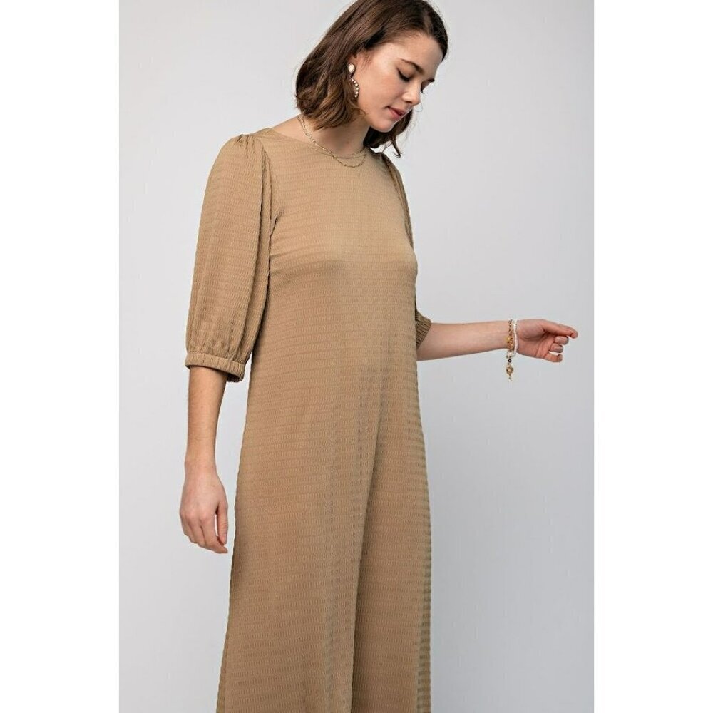 The Chloe Textured Midi Dress in Khaki - Picture 5 of 5